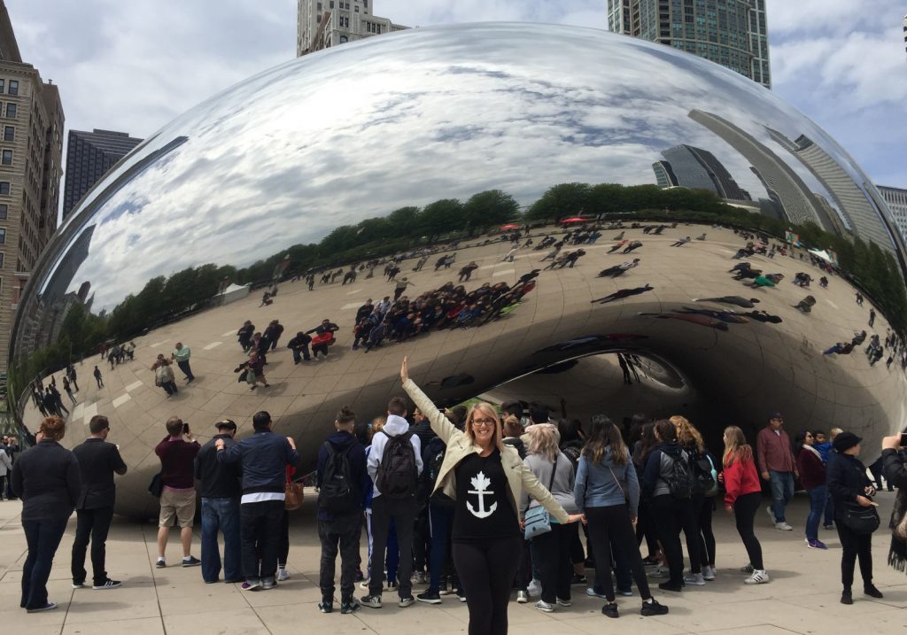 Woman posing in front of Chicago Bean