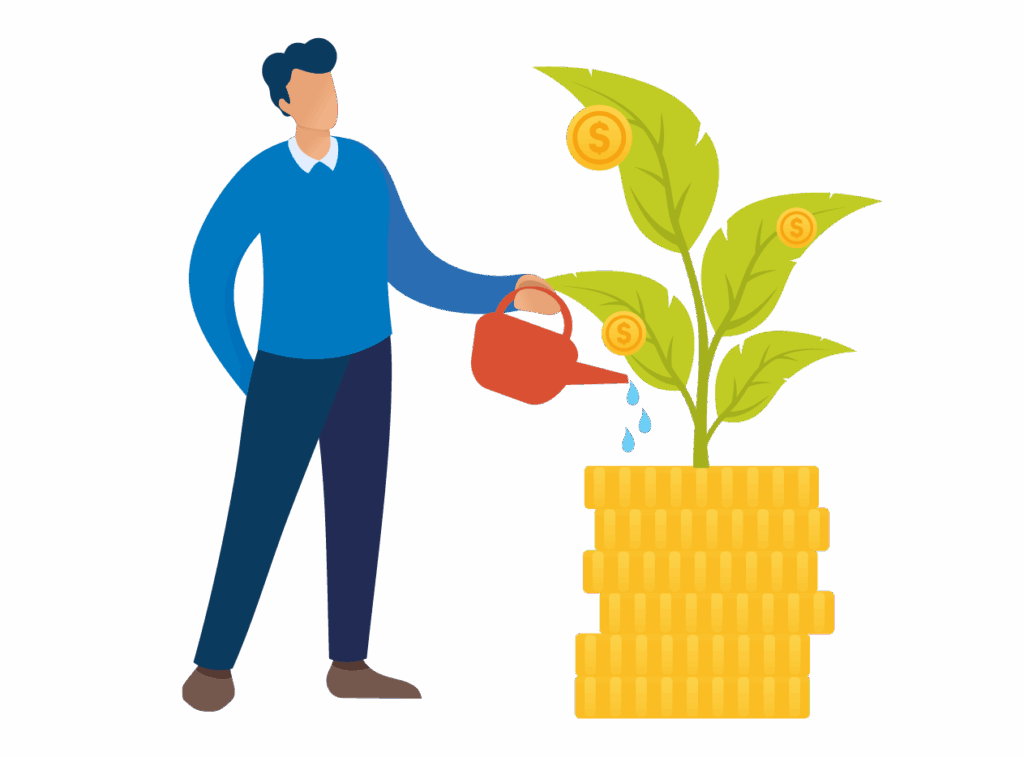 Illustration of a man watering a money tree