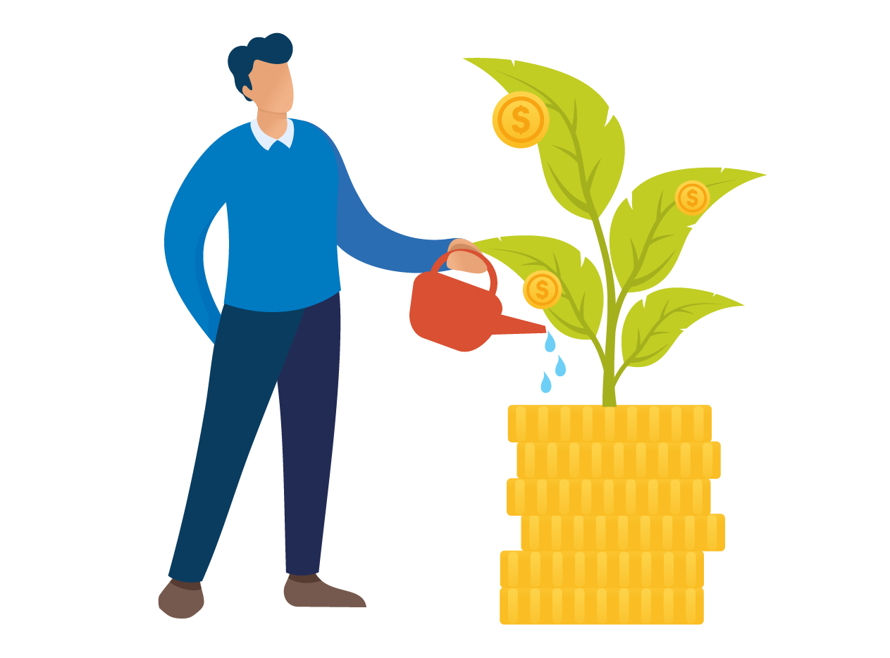 Illustration of a man watering a money tree