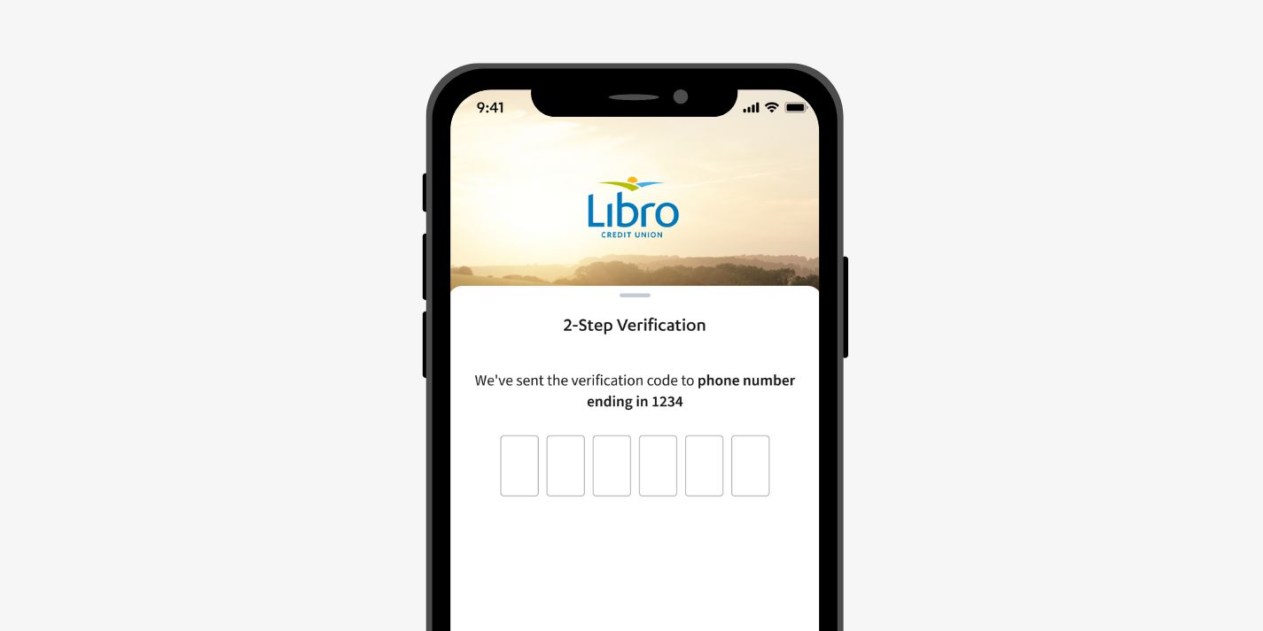 Phone showing 2 step verification within Libro Mobile Banking
