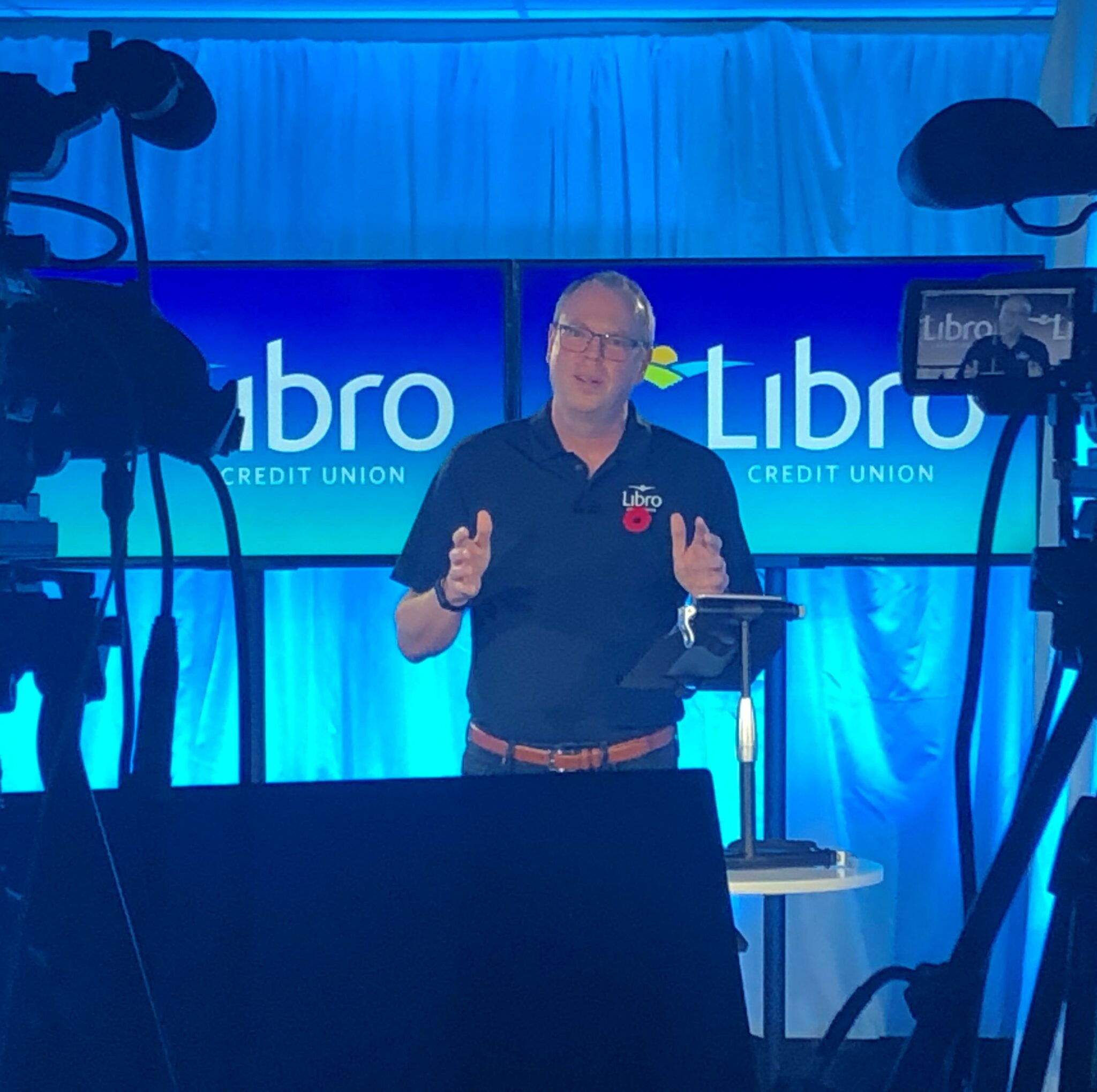 Stephen Bolton, President and CEO of Libro Credit Union speaking to staff at Libro's first virtual Prosperity Day