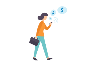 woman walking while mobile banking