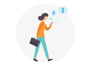 woman walking while mobile banking