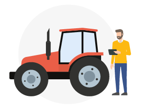 Farmer standing beside tractor