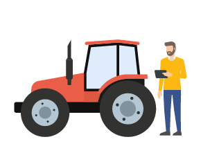 Farmer standing beside tractor