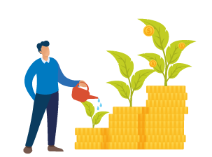 Man watering growing money