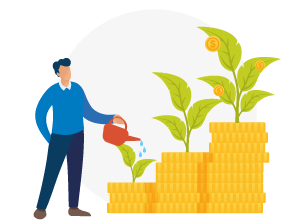Man watering growing money