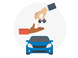 Hands giving keys to car