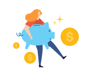 Woman carrying piggy bank with coins