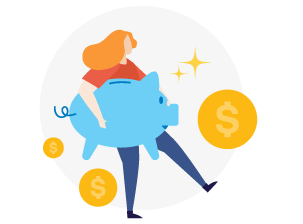 Woman carrying piggy bank with coins