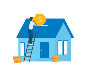 Woman putting coin into house