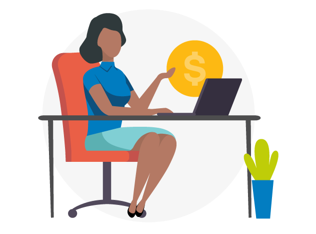 Business woman sitting at desk with laptop