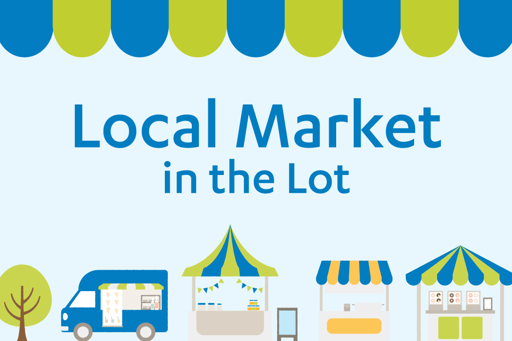 Local Market in the Lot image with cartoon market pop up stands
