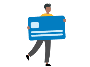 An illustration of a man holding a large credit card