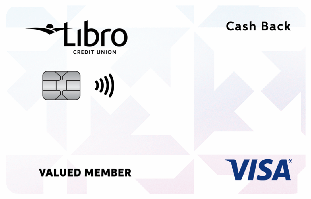 Libro Credit Union Visa credit card with contactless symbol, marked 