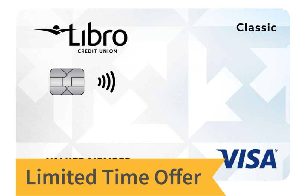 Libro Credit Union Classic Visa credit card with contactless chip, featuring a 