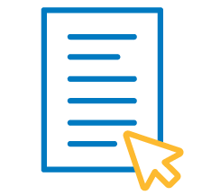 Blue outlined document with horizontal lines and a yellow cursor arrow pointing towards the bottom right of the page.