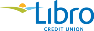 Libro Credit Union logo featuring stylized hills, a sun, and a blue arc on the left, with "Libro" in large blue text and "CREDIT UNION" in smaller blue text below.